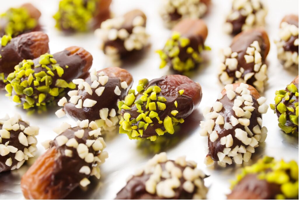Dates Dipped in Dark Chocolate and Nuts